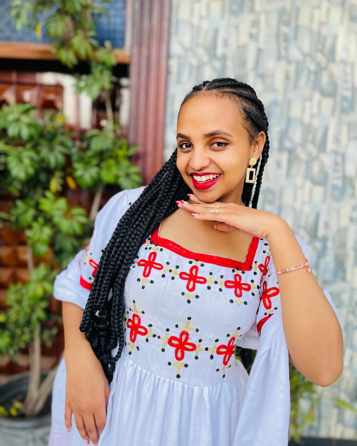 SOLINA RED AND GOLDEN EMBROIDERY HABESHA KEMIS | SHORT SLEEVE ETHIOPIAN DRESS | TIMELESS HABESHA DRESS