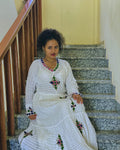 CROSS EMBROIDERY HABESHA DRESS ELEGANTLY DESIGNED AS A CLASSIC HABESHA KEMIS ROOTED IN ETHIOPIAN CLOTHING