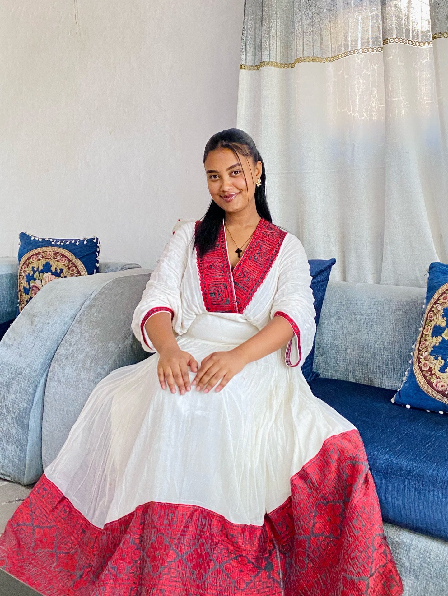 AUTHENTIC RED WOVEN HABESHA KEMIS | TRADITIONAL ETHIOPIAN DRESS & CULTURAL ELEGANCE