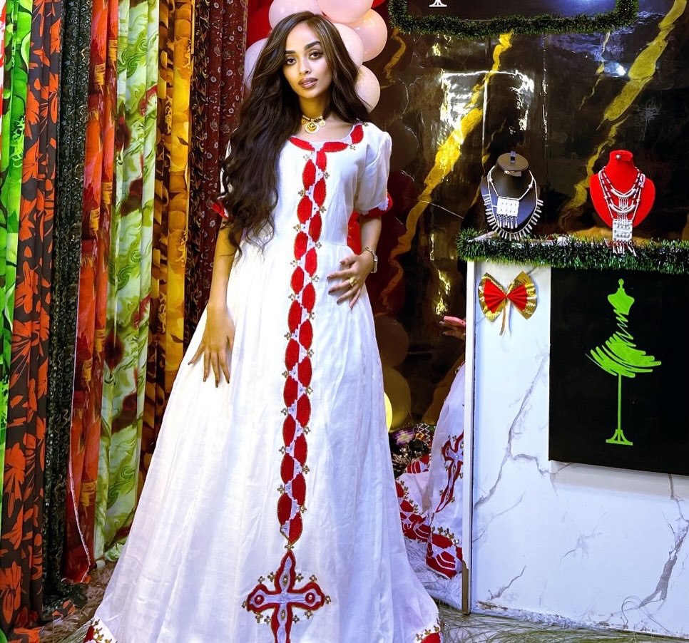 RED EMBROIDERY HABESHA HKEMIS 