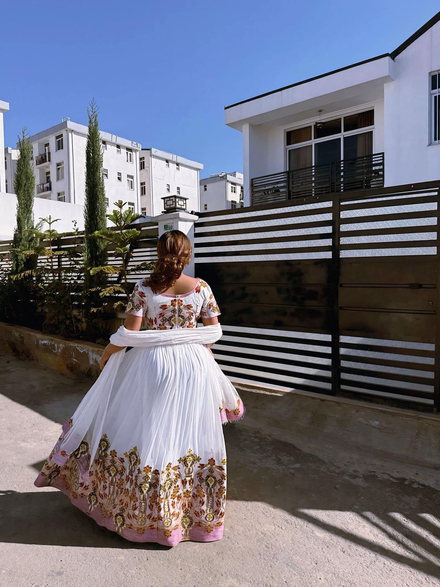 MISLE COLORFUL ETHIOPIAN DRESS | SHORT SLEEVE HABESHA KEMIS | TRADITIONAL HABESHA DRESS STYLE