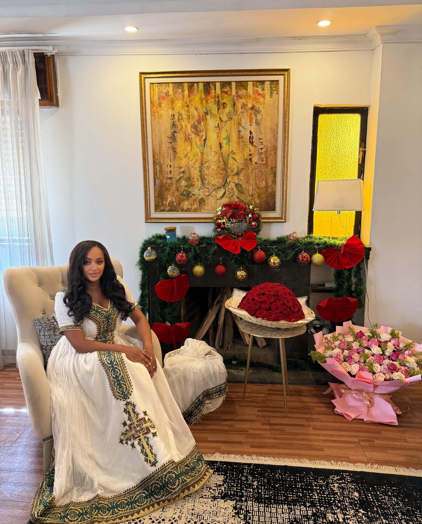 BEBE SHORT SLEEVE HABESHA DRESS | GREEN EMBROIDERY ETHIOPIAN DRESS | FESTIVE HABESHA KEMIS