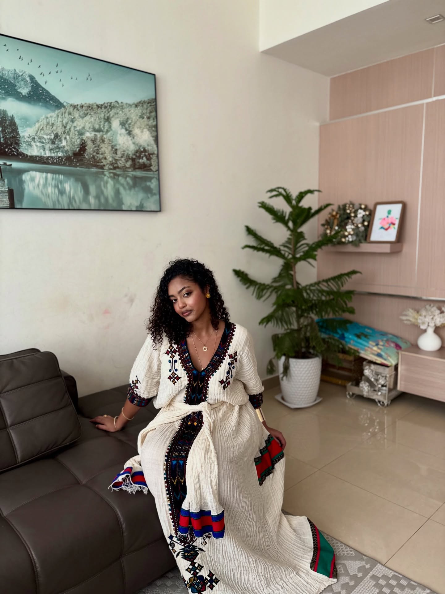 MULTICOLOR EMBROIDERED HABESHA TRADITIONAL DRESS WITH AUTHENTIC ETHIOPIAN AND ERITREAN DESIGN