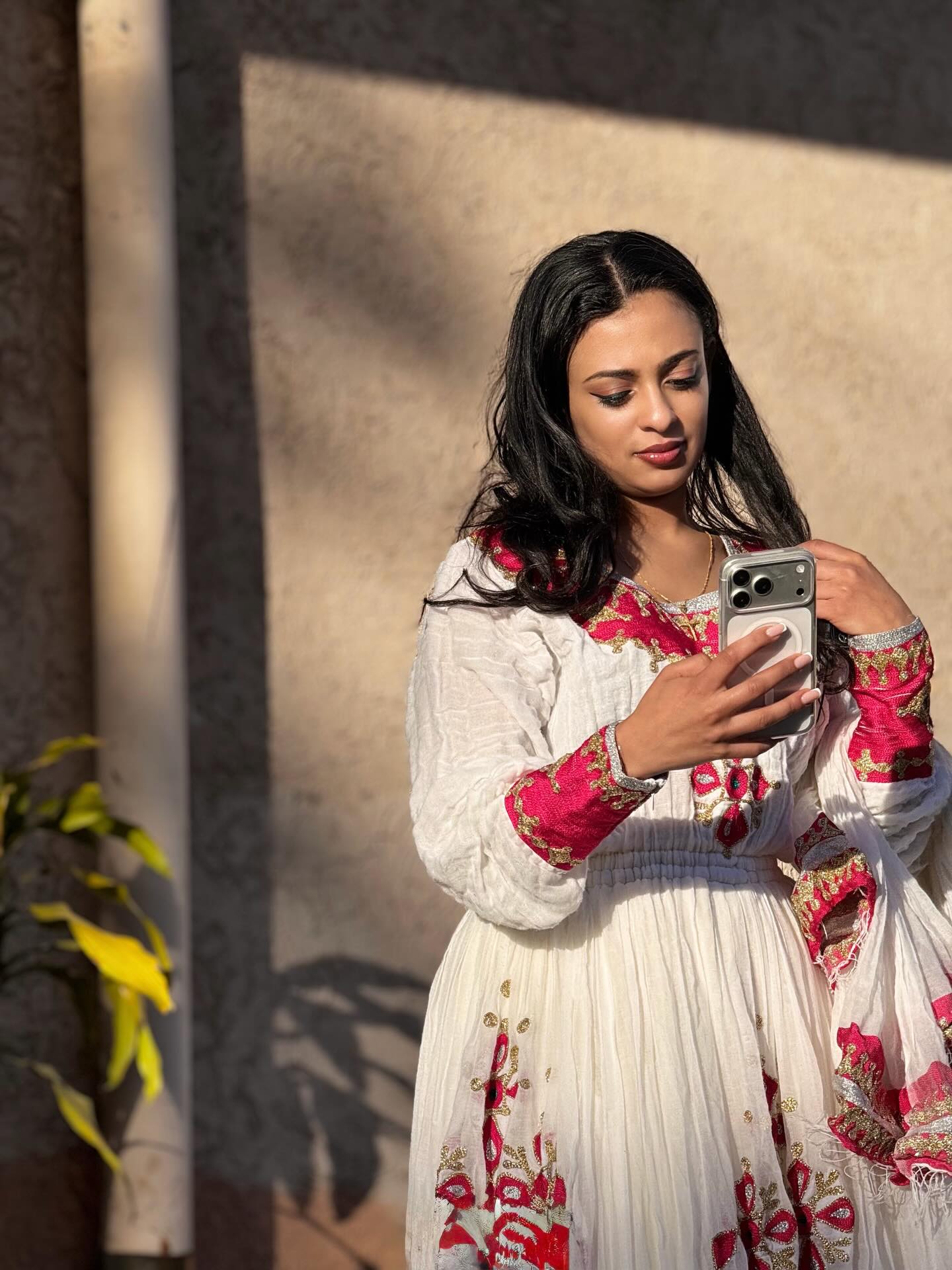 MUSHRIT RED PATTERN ETHIOPIAN DRESS | LONG SLEEVE HABESHA KEMIS | VIBRANT HABESHA DRESS FOR EVENT