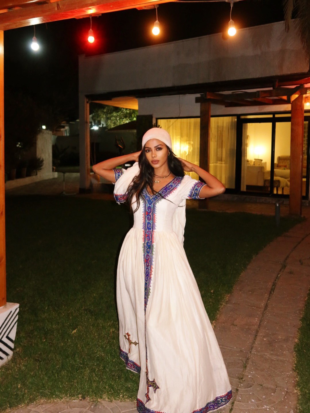 ZINAYE V-NECKLINE HABESHA DRESS | SHORT SLEEVES ETHIOPIAN CLOTHING | HABESHA KEMIS FOR CULTURAL EVENTS