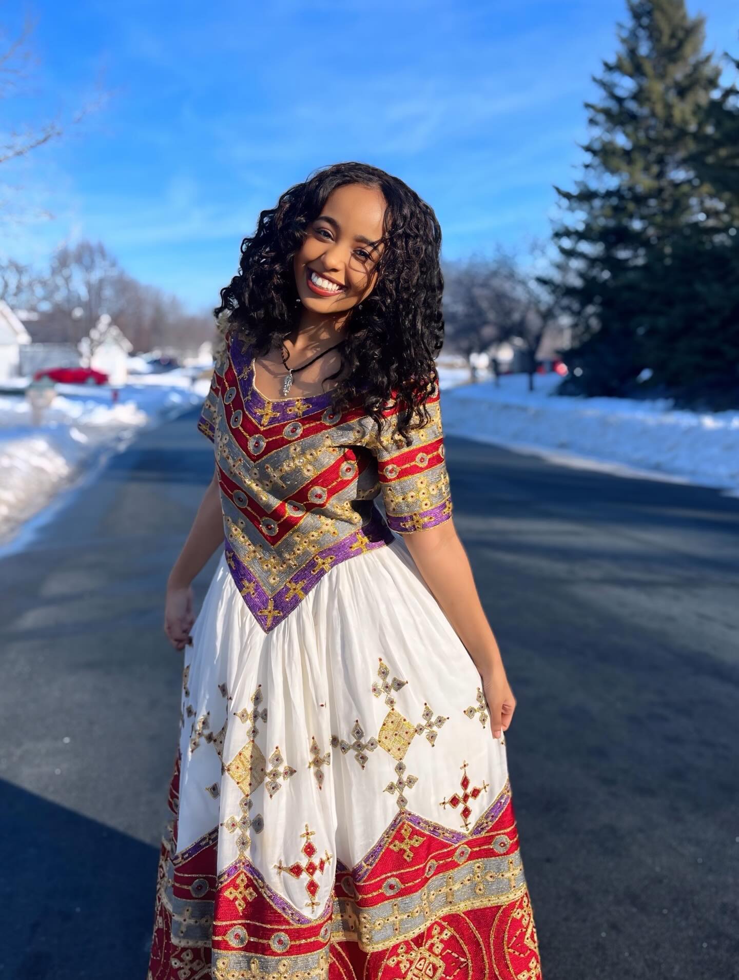 YIDU ETHIOPIAN WEDDING DRESS | MULTICOLOR EMBROIDERY HABESHA KEMIS | GRACEFUL HABESHA DRESS