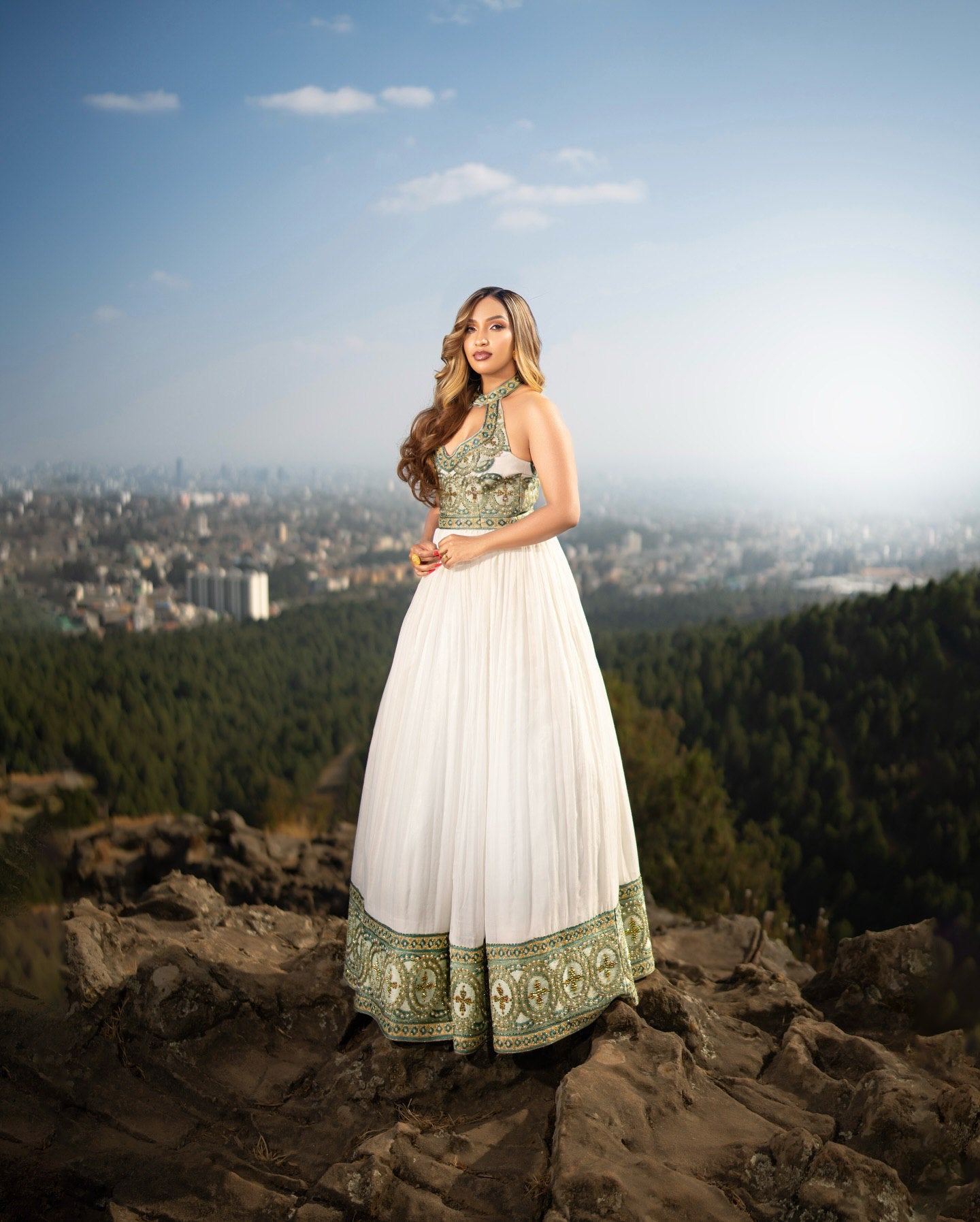MESENBET TRADITIONAL ETHIOPIAN WEDDING DRESS | GREEN AND GOLD HABESHA KEMIS | ETHIOPIAN CLOTHING