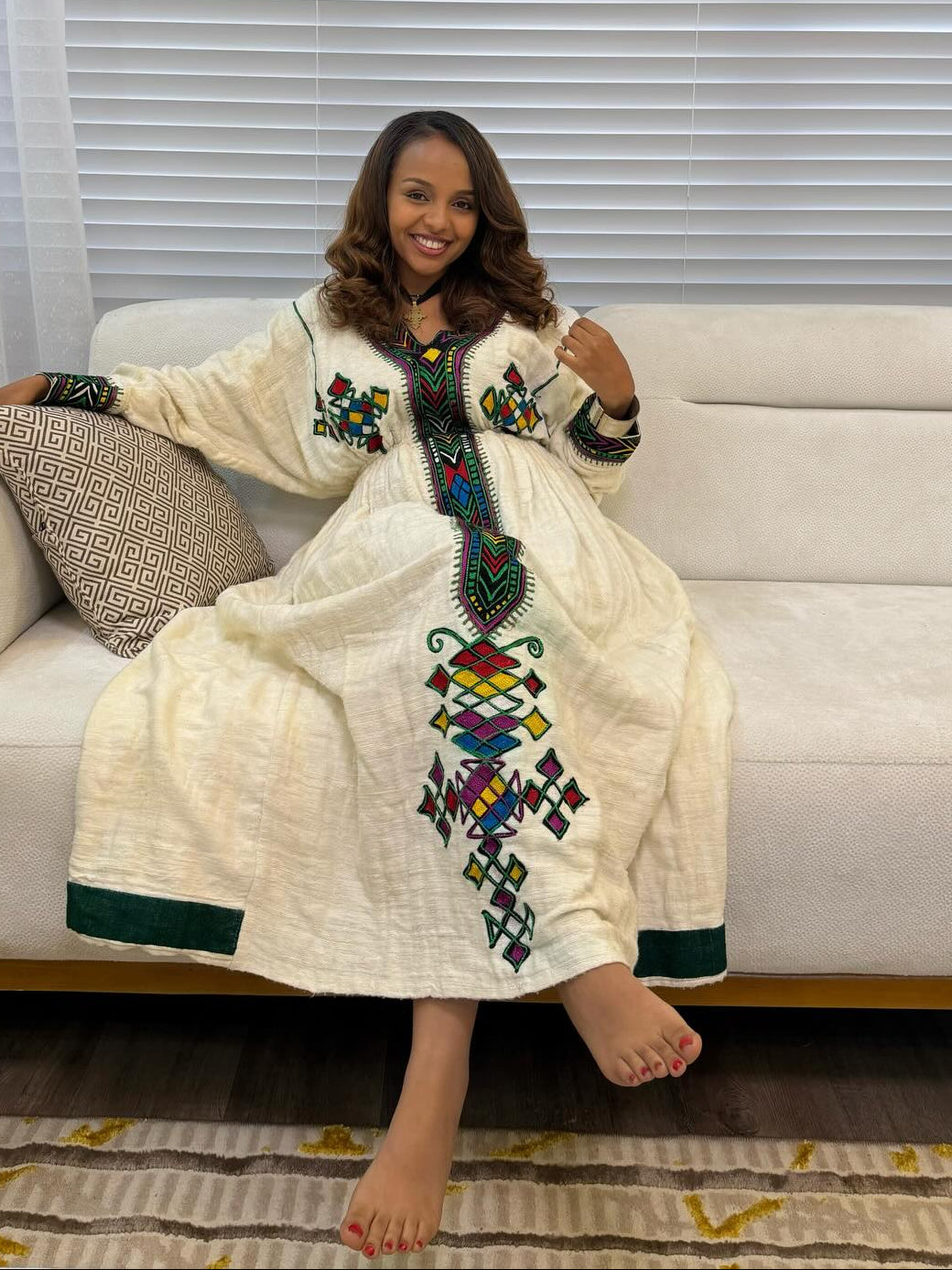 MULTICOLOR EMBROIDERY HABESHA KEMIS WITH LONG SLEEVE | ELEGANT HABESHA DRESS COLLECTION 