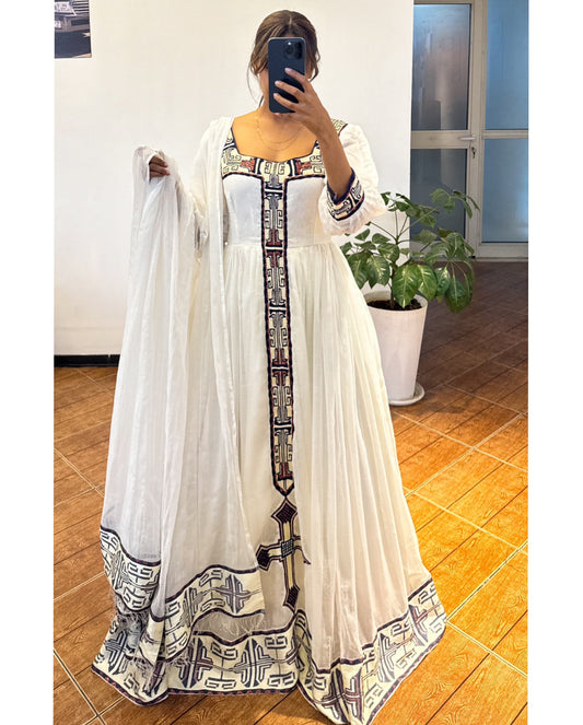 MULTICOLOR WOVEN LONG SLEEVE HABESHA DRESS INSPIRED BY TRADITIONAL ETHIOPIAN CLOTHING