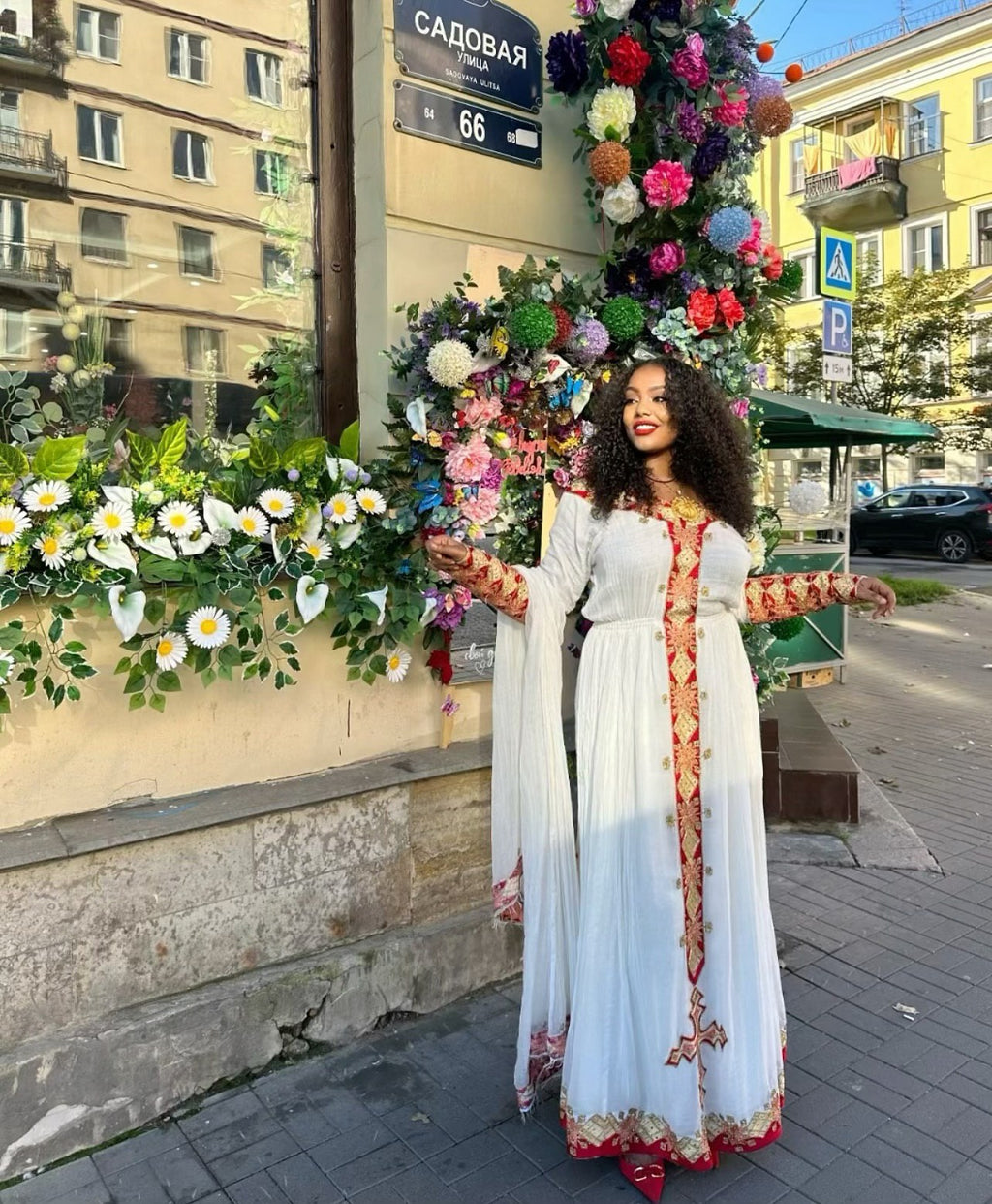 ZERTIHUN RED AND GOLDEN HABESHA KEMIS | HANDWOVEN HABESHA DRESS | TRADITIONAL ETHIOPIAN DRESS AND CULTURE