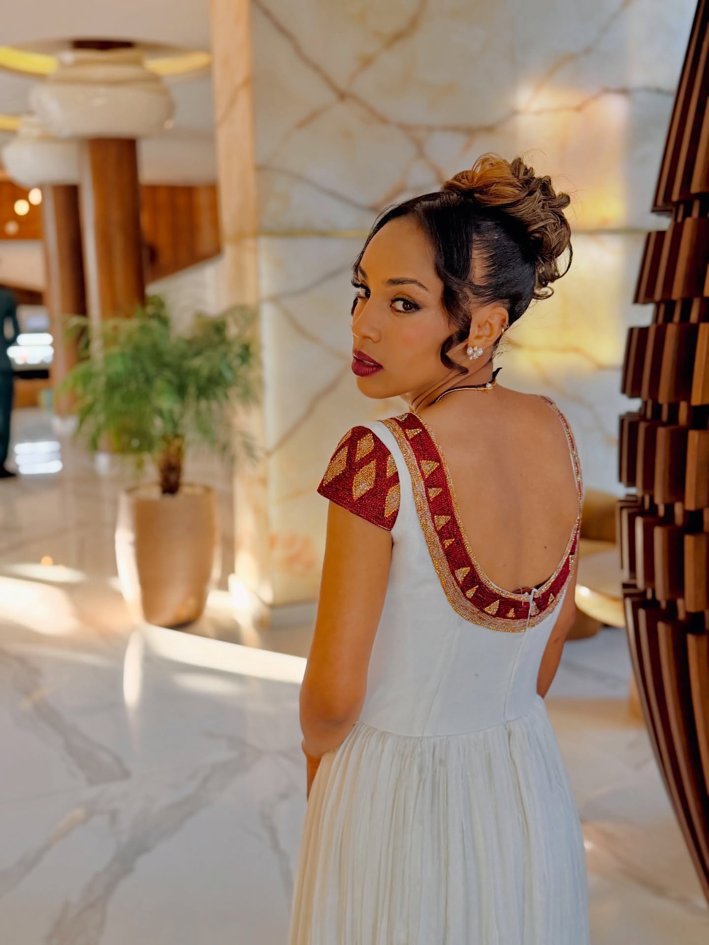 YALEM WHITE HABESHA KEMIS WITH GOLDEN & RED EMBROIDERY | TRADITIONAL ETHIOPIAN DRESS | HABESHA DRESS STYLE