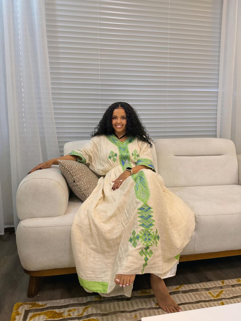 LAMRRI GREEN EMBROIDERY HABESHA KEMIS | TRADITIONAL ETHIOPIAN CLOTHING | VIBRANT HABESHA DRESS