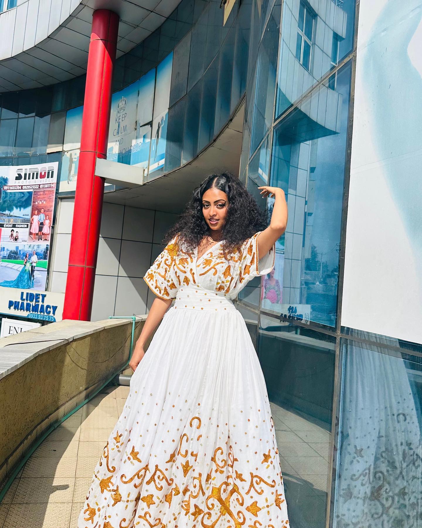 WHITE HABESHA KEMIS WITH GOLDEN EMBROIDERY – TRADITIONAL ETHIOPIAN DRESS MADE WITH HABESHA CLOTH