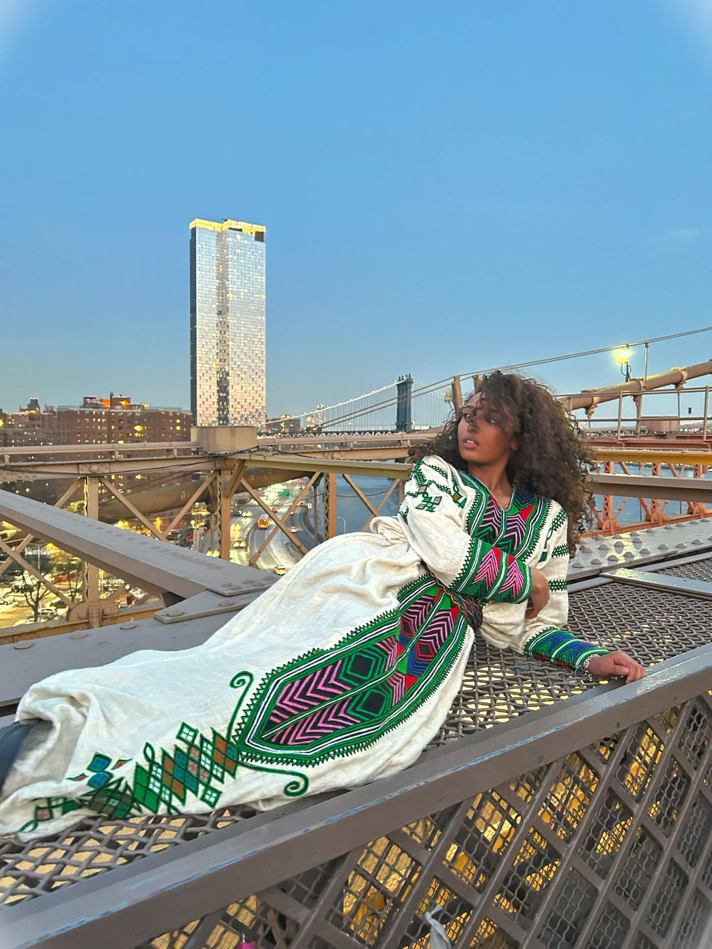 LONG SLEEVE HABESHA DRESS WITH GREEN EMBROIDERY 