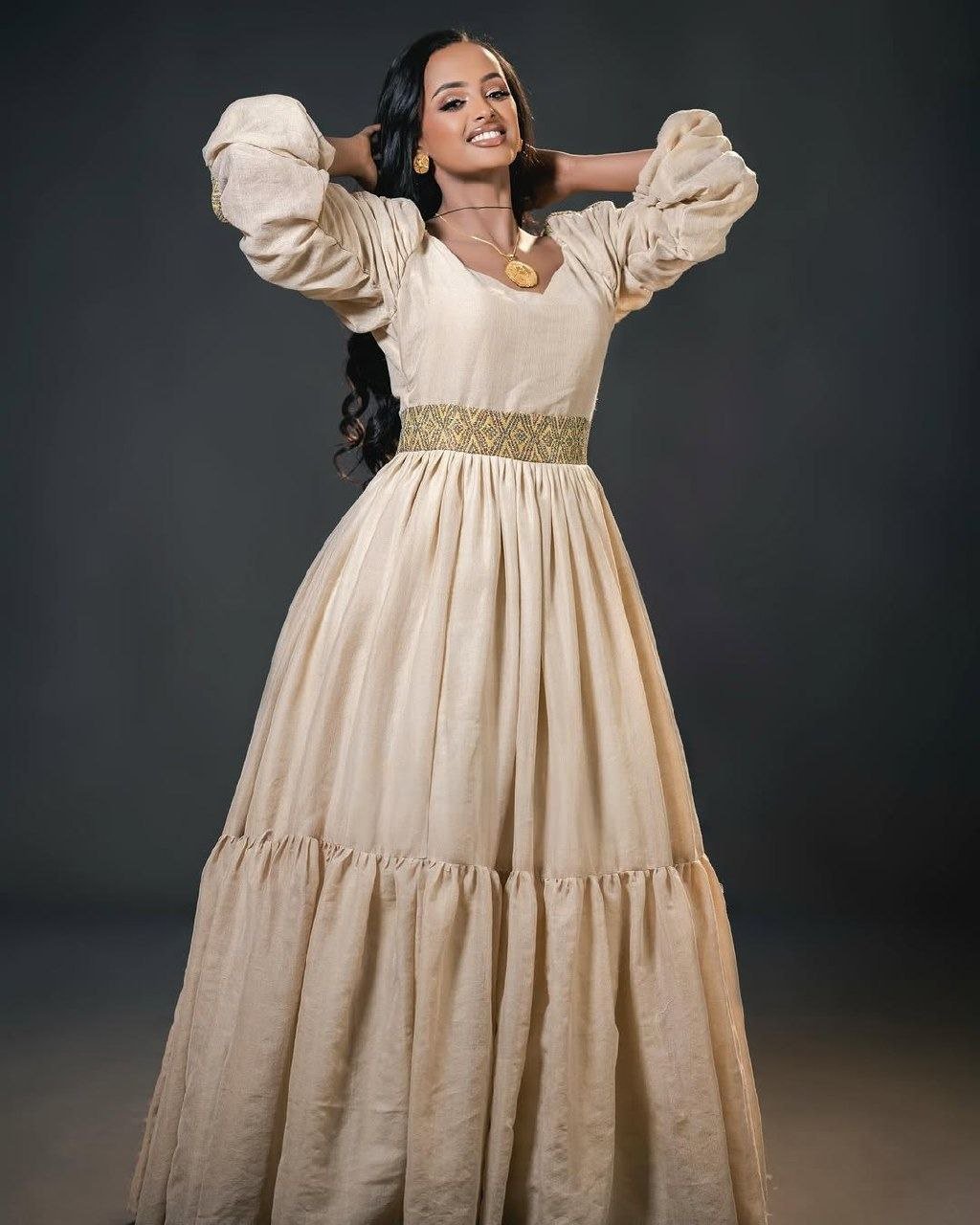 EYERUSALEM MODERN HABESHA DRESS | NEUTRAL COLOR ETHIOPIAN DRESS | ELEGANT HABESHA KEMIS