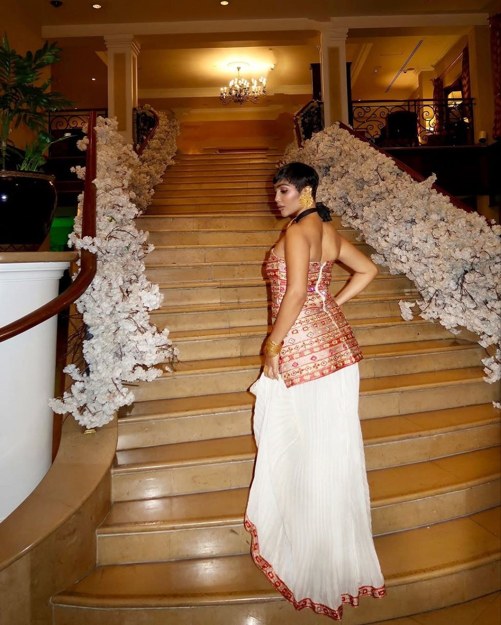 TINSAE STRAPLESS ETHIOPIAN HABESHA DRESS | RED TIBEB TOP WITH WHITE FLOWY SKIRT ETHIOPIAN WEAR | GRACEFUL HABESHA KEMIS