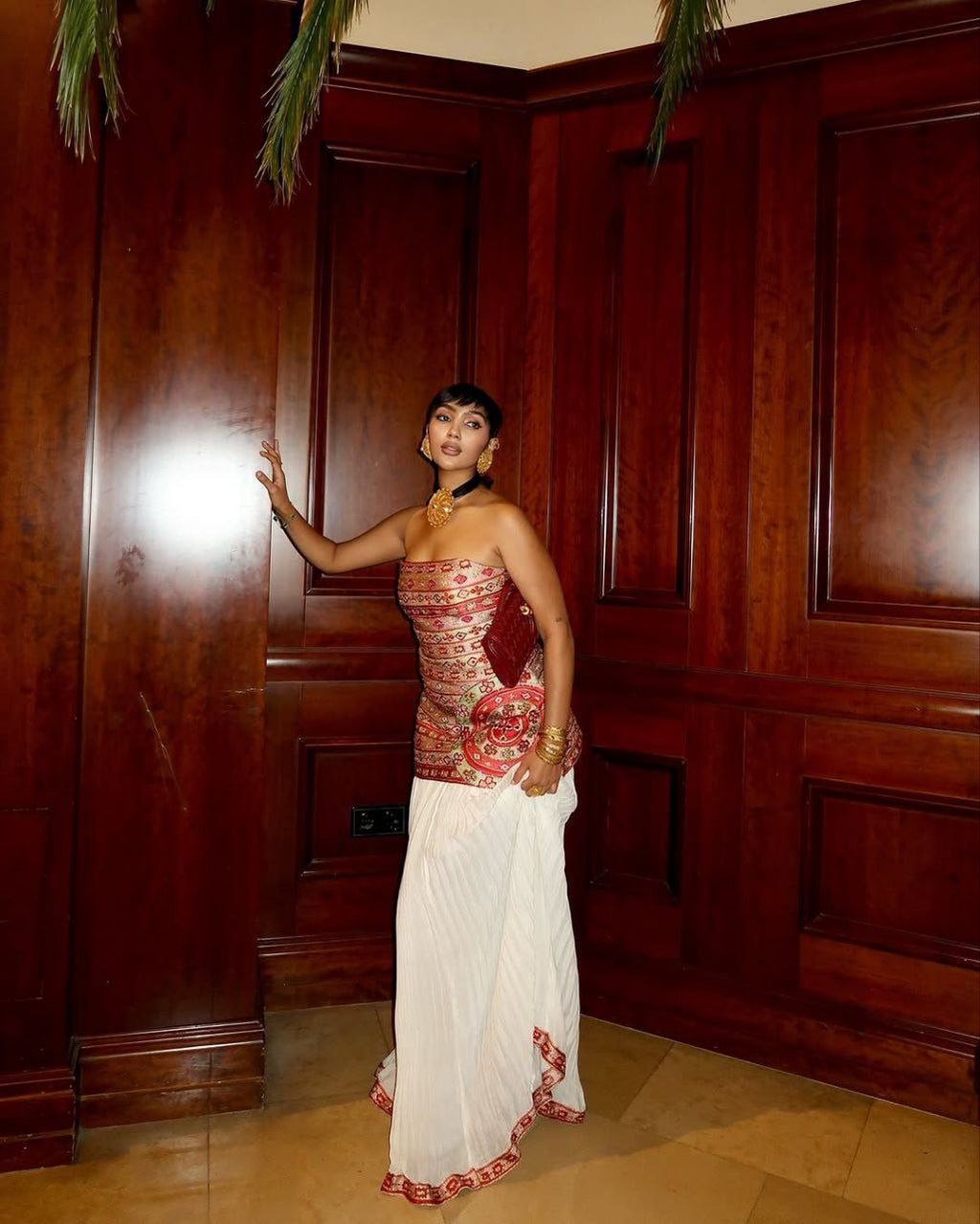 TINSAE STRAPLESS ETHIOPIAN HABESHA DRESS | RED TIBEB TOP WITH WHITE FLOWY SKIRT ETHIOPIAN WEAR | GRACEFUL HABESHA KEMIS