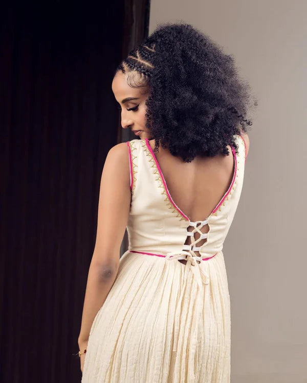 Fenan - Pink Embroidered Habesha Dress | Classic Habesha Kemis Hab305