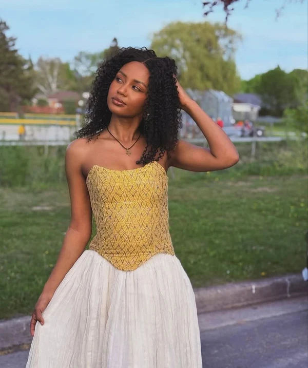 Marta - Gold Embroidered Bodice Habesha Kemis | Handmade Eritrean Dress Hab288
