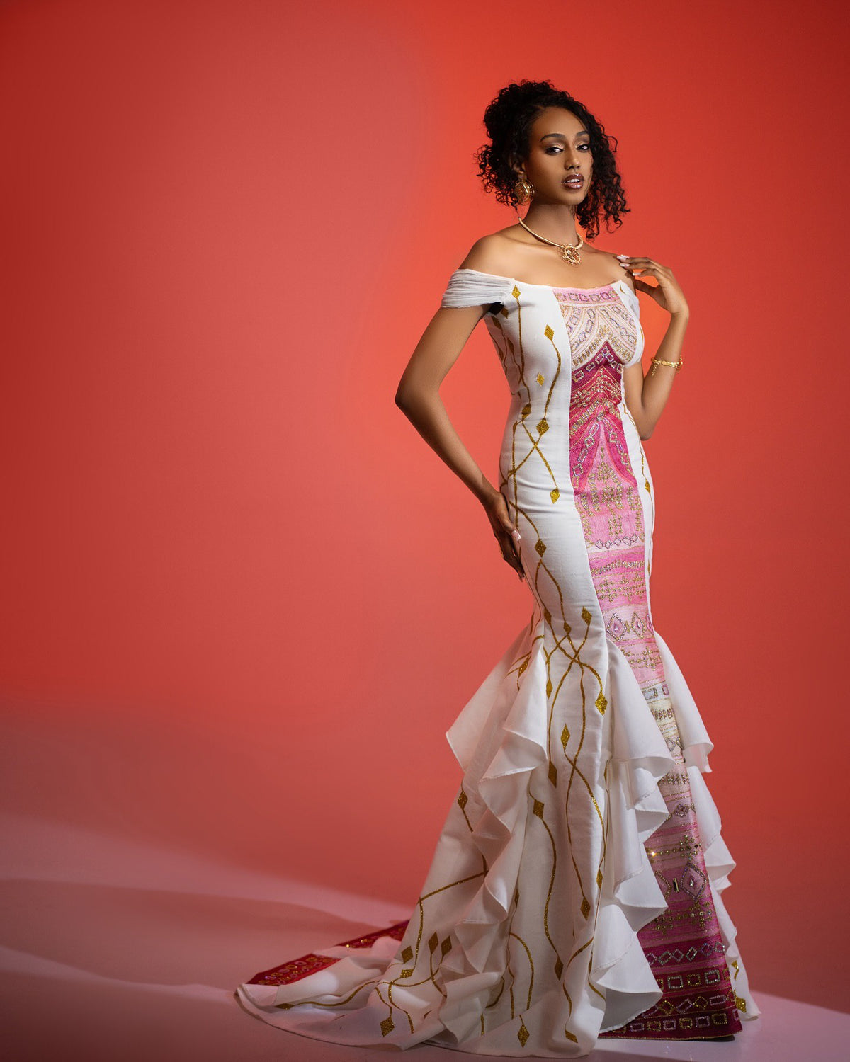 ANA MODERN ETHIOPIAN MERMAID HABESHA KEMIS | FUSION TIBEB DESIGN ETHIOPIAN CULTURAL CLOTHING | ELEGANT HABESHA DRESS FOR WEDDING
