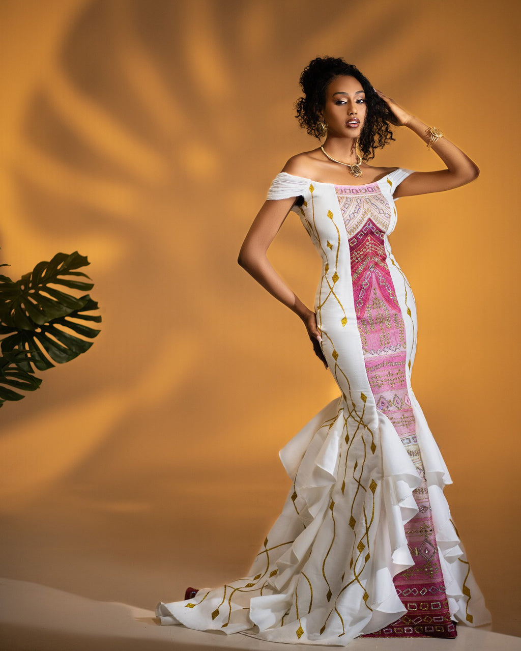 ANA MODERN ETHIOPIAN MERMAID HABESHA KEMIS | FUSION TIBEB DESIGN ETHIOPIAN CULTURAL CLOTHING | ELEGANT HABESHA DRESS FOR WEDDING