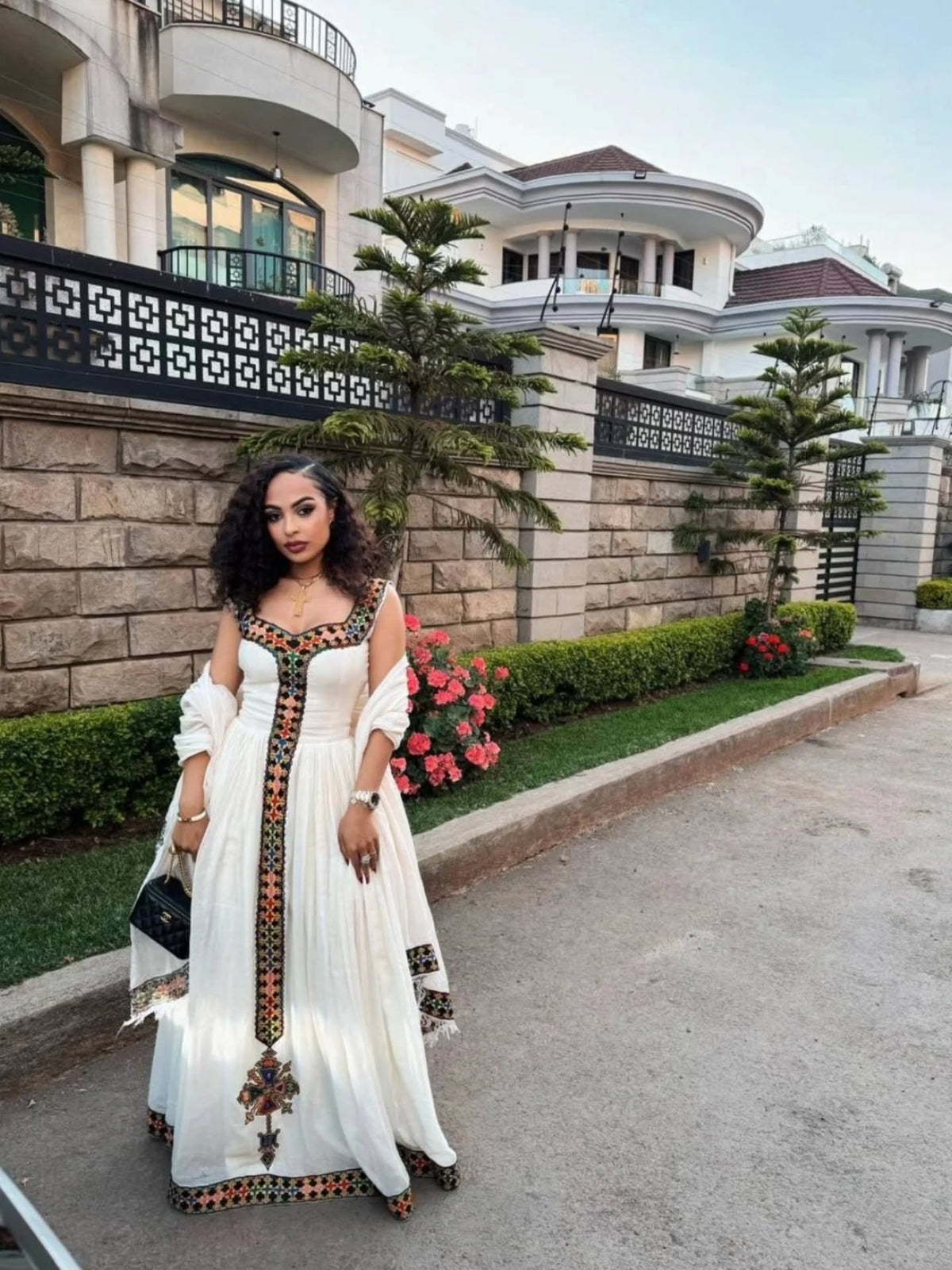 YOSTINA TRADITIONAL ETHIOPIAN HABESHA KEMIS | CROSS TILET EMBROIDERY ERITREAN DRESS| IDEAL HABESHA DRESS FOR HOLIDAYS