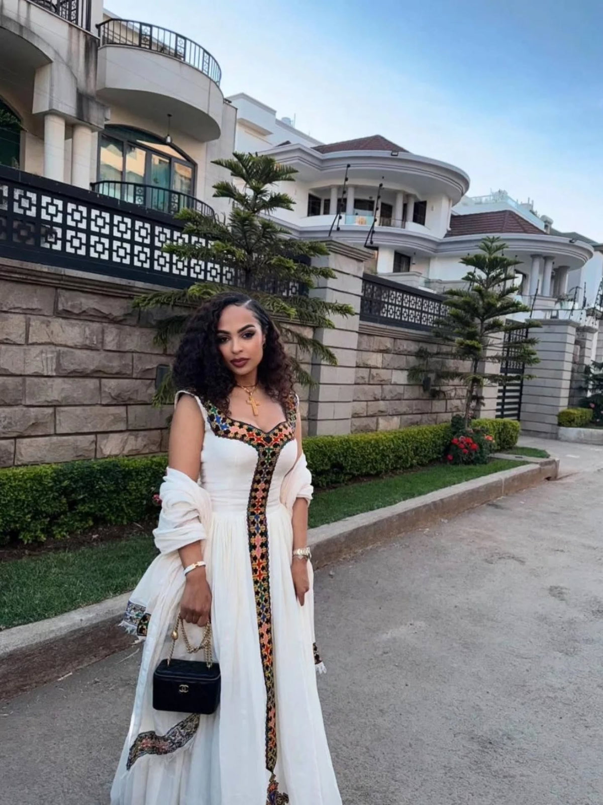 YOSTINA TRADITIONAL ETHIOPIAN HABESHA KEMIS | CROSS TILET EMBROIDERY ERITREAN DRESS| IDEAL HABESHA DRESS FOR HOLIDAYS