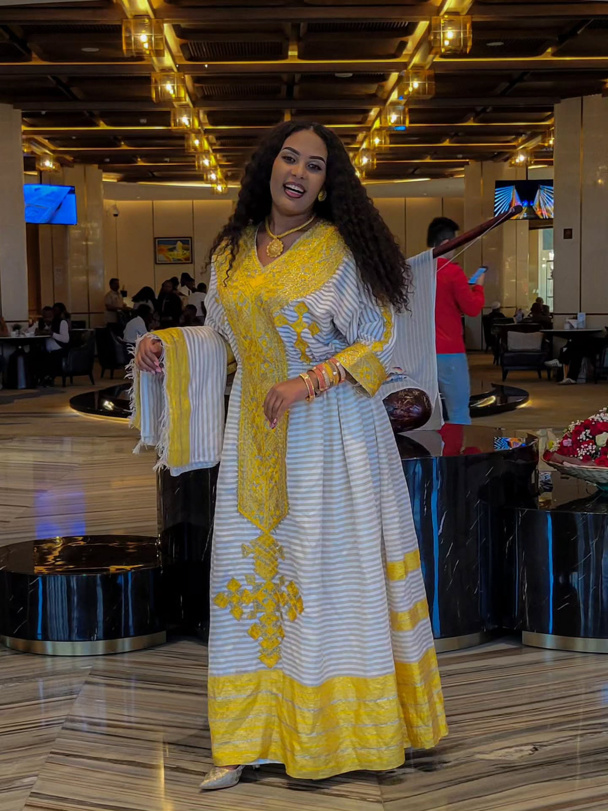 SINTA STRIPED HABESHA KEMIS | GOLD CROSS EMBROIDERY HABESHA DRESS | TRADITIONAL ELEGANCE ETHIOPIAN CLOTH