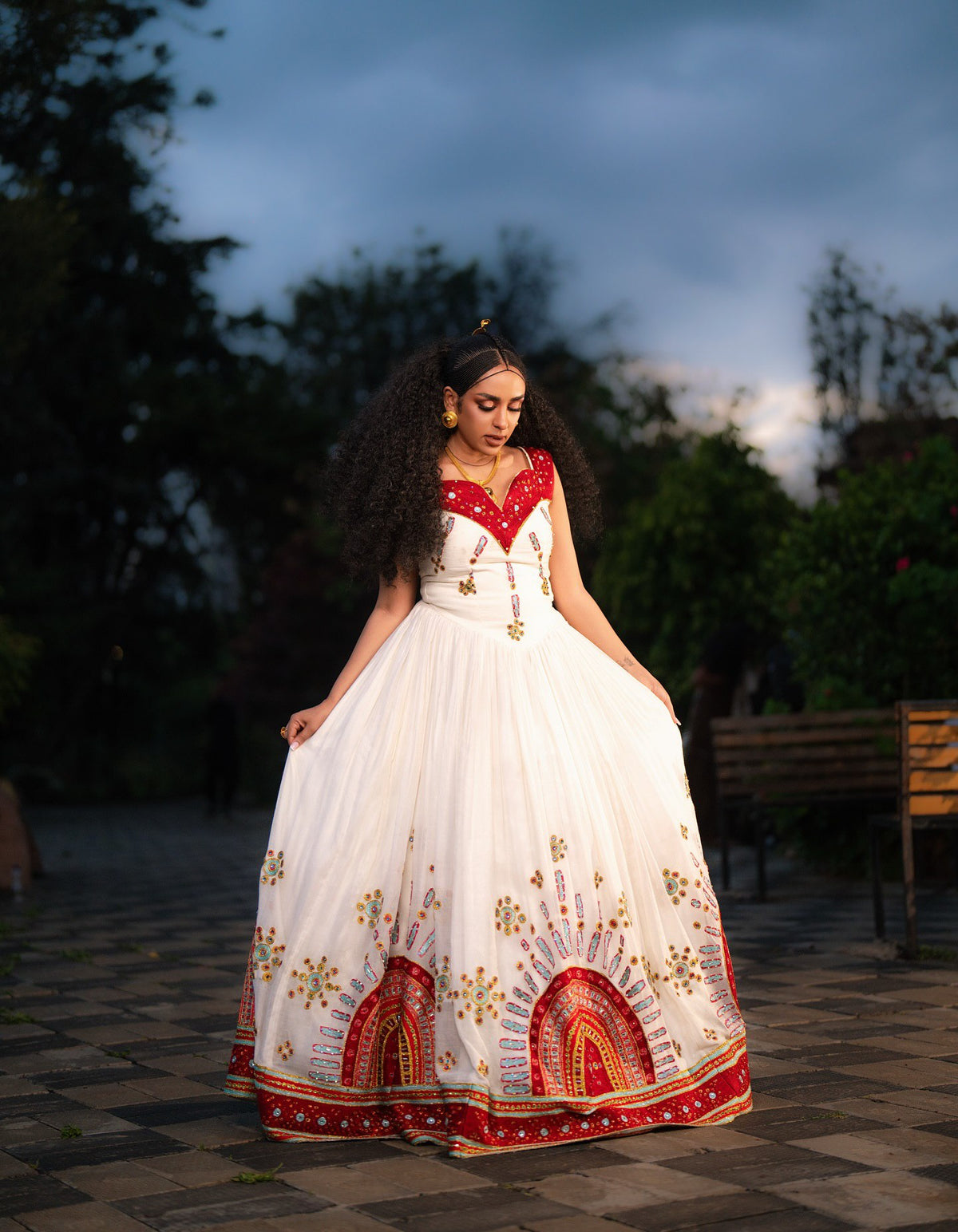 BLEN ELEGANT ETHIOPIAN HABESHA DRESS | INTRICATE RED AND GOLD EMBROIDERY ETHIOPIAN HABESHA KEMIS | PERFECT ETHIOPIAN CLOTH FOR CELEBRATIONS AND WEDDINGS