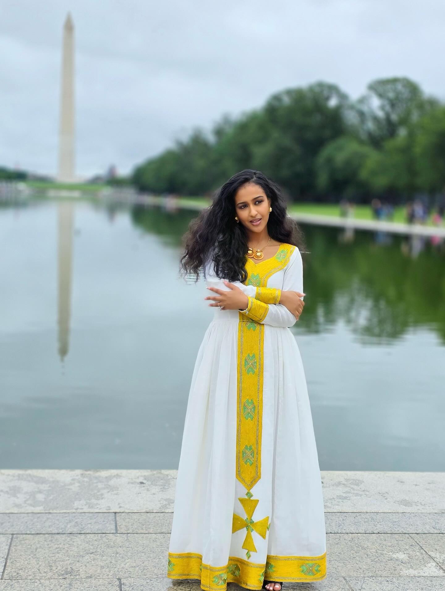 EMEBET HABESHA DRESS | TRADITIONAL  YELLOW AND GREEN EMBROIDERY HABESHA KEMIS | TIMELESS TRADITIONAL ETHIOPIAN CLOTHING
