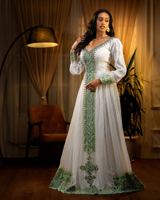 GREEN & BLUE SHINY ETHIOPIAN DRESS 