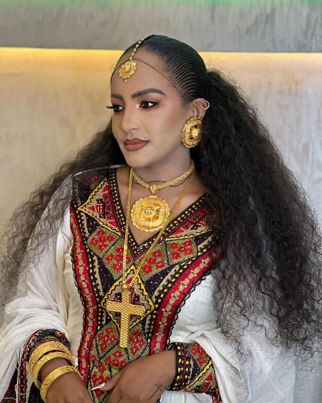 YETNAYET COLORFUL RED ETHIOPIAN DRESS | TRADITIONAL HABESHA DRESS | FESTIVE HABESHA KEMIS