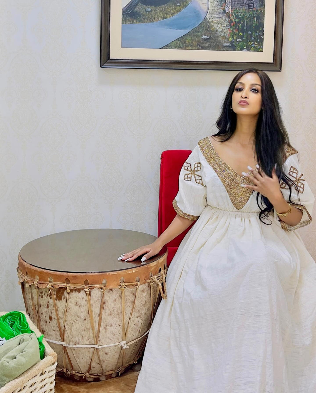 SABELLA ELEGANT WHITE & GOLD HABESHA TRADITIONAL DRESS | HANDWOVEN HABESHA KEMIS | CLASSIC HABESHA DRESS FOR EVENT