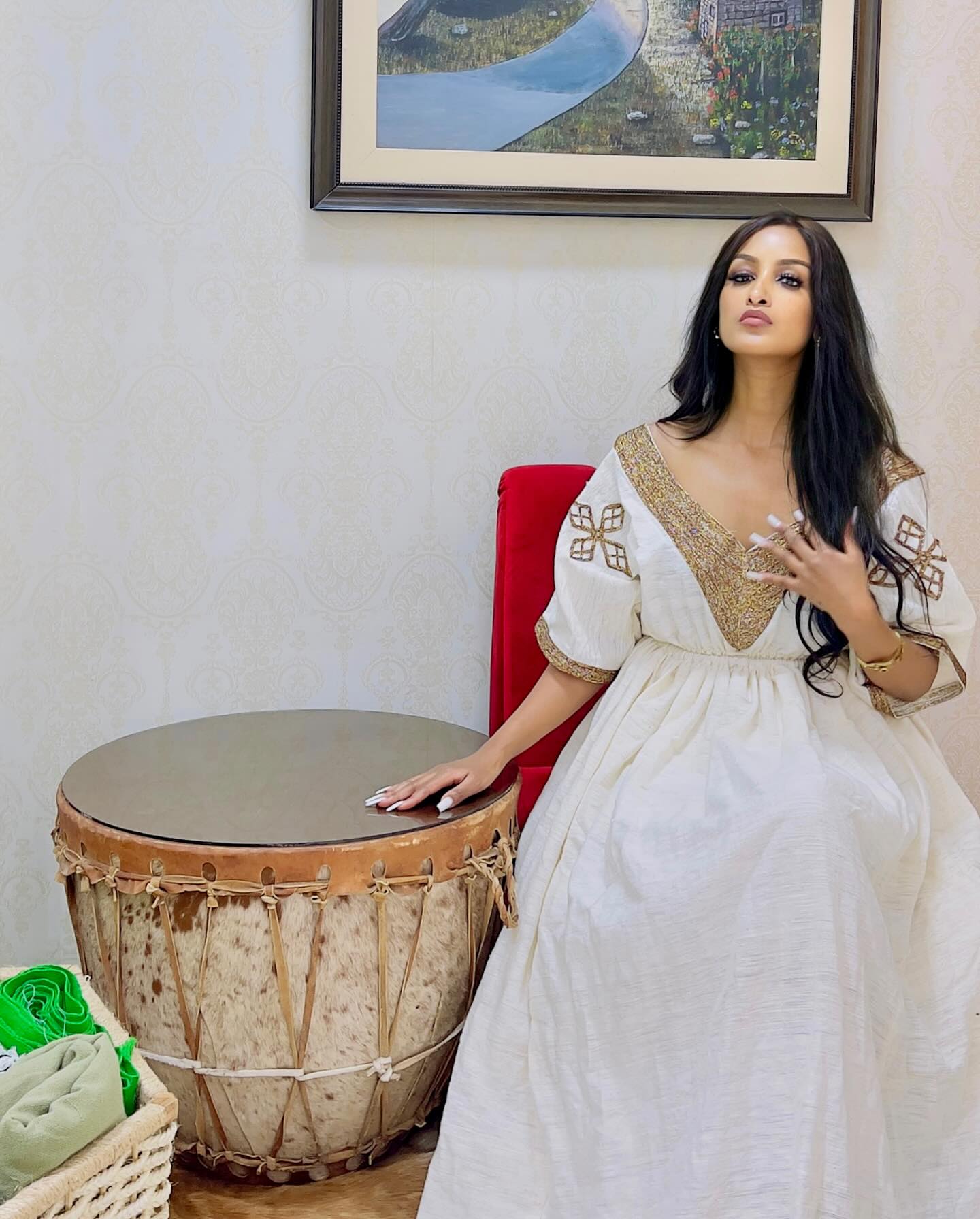 SABELLA ELEGANT WHITE & GOLD HABESHA TRADITIONAL DRESS | HANDWOVEN HABESHA KEMIS | CLASSIC HABESHA DRESS FOR EVENT