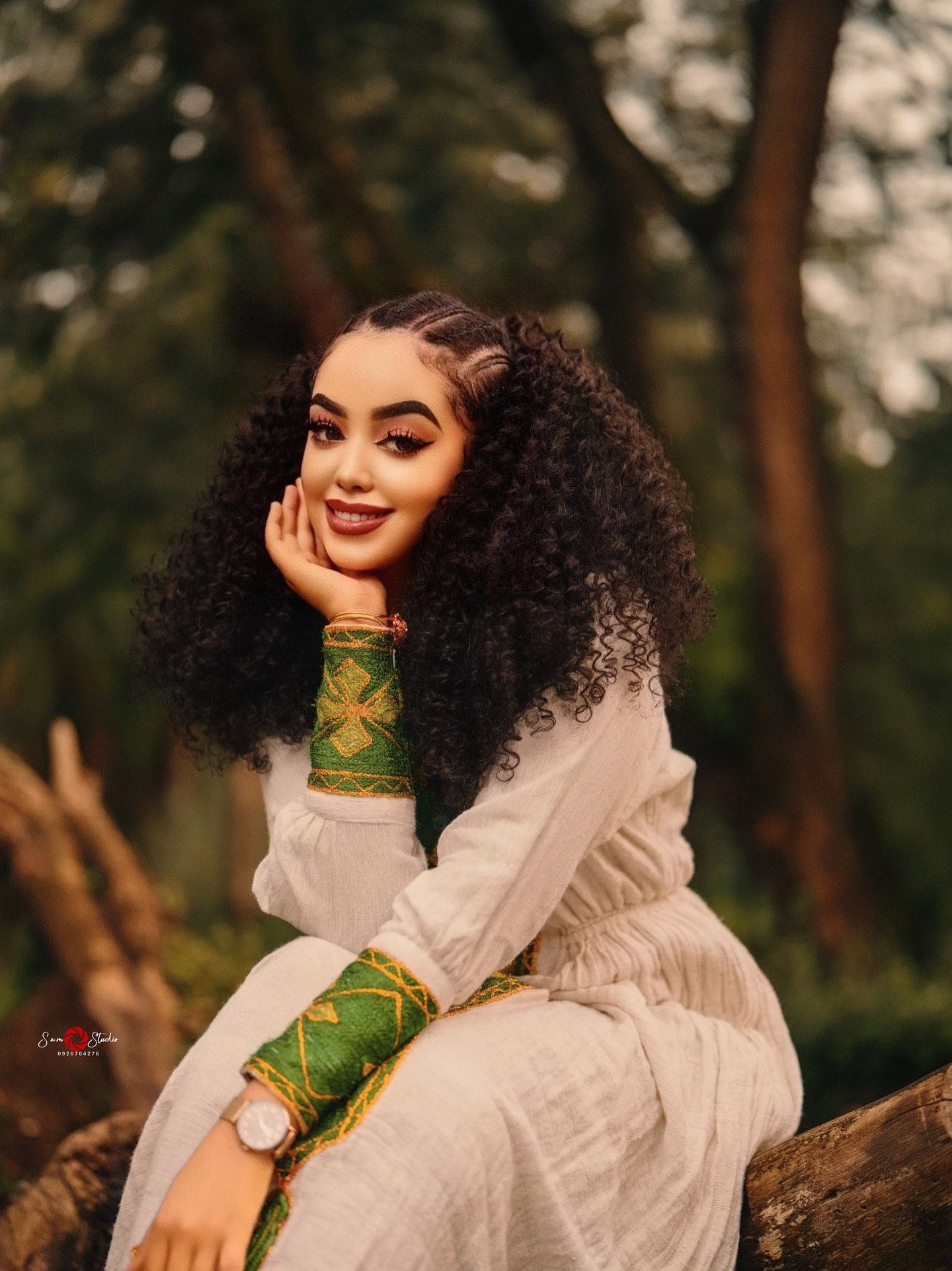 MESELU CLASSIC TRADITIONAL HABESHA KEMIS | GREEN & GOLD EMBROIDERY ETHIOPIAN DRESS | HANDWOVEN HABESHA DRESS