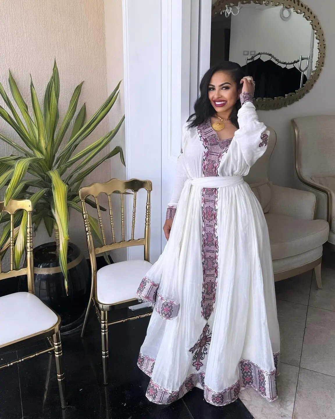 ATSNAF HABESHA KEMIS | OFF-SHOULDER ETHIOPIAN DRESS | TRADITIONAL EMBROIDERY HABESHA DRESS