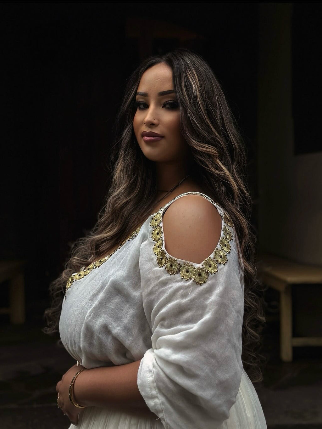 MESSI PLUS-SIZE ETHIOPIAN DRESS | WHITE HABESHA KEMIS WITH GOLD EMBROIDERY | STYLISH HABESHA DRESS