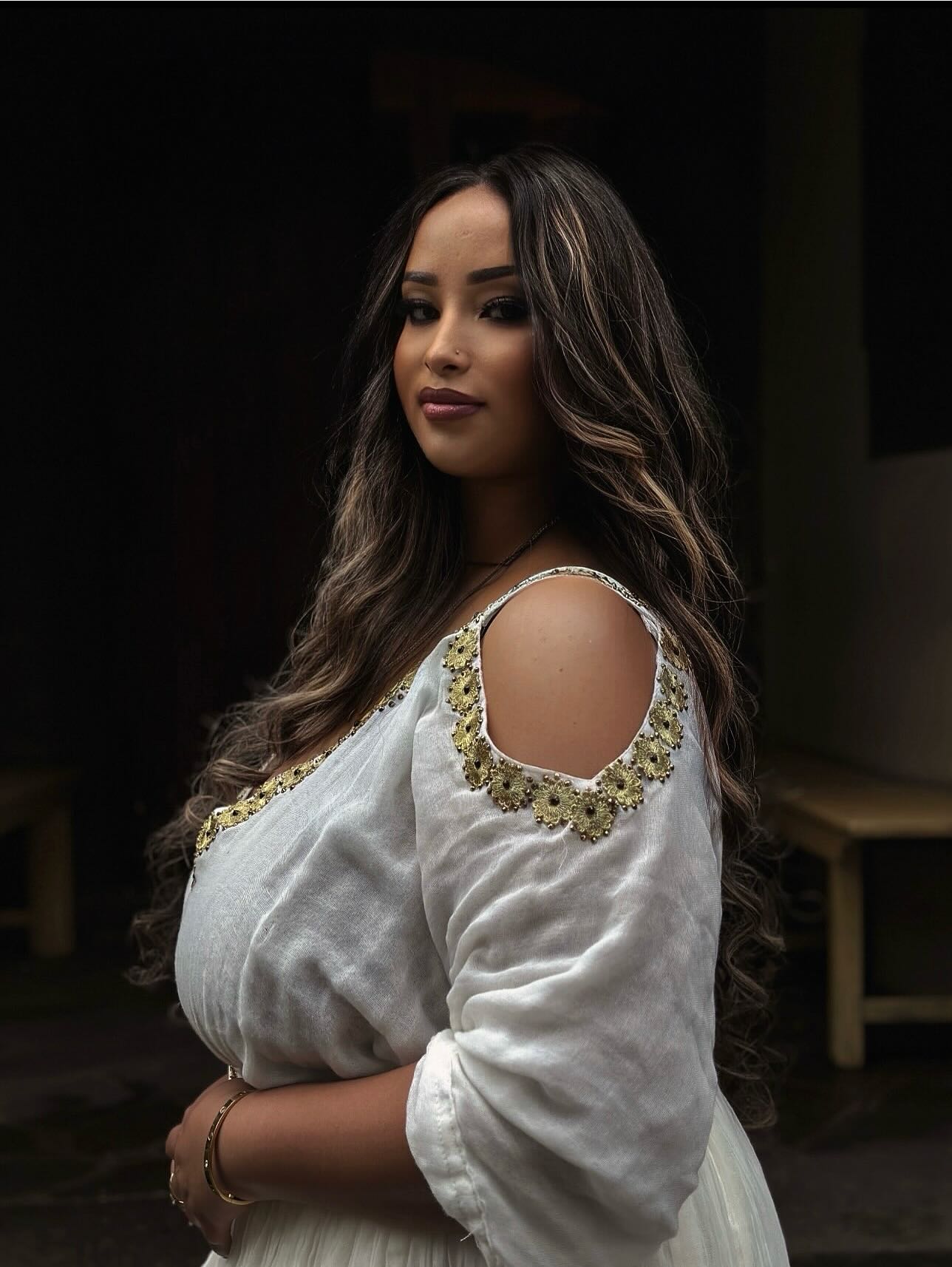MESSI PLUS-SIZE ETHIOPIAN DRESS | WHITE HABESHA KEMIS WITH GOLD EMBROIDERY | STYLISH HABESHA DRESS