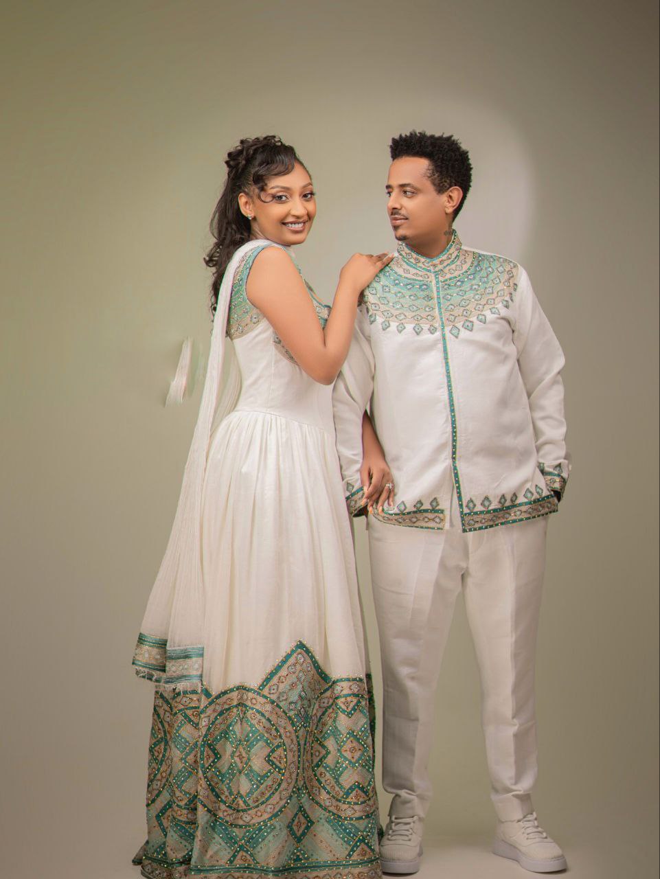 TIJI ETHIOPIAN WEDDING COUPLE OUTFITS | MATCHING HABESHA CULTURAL DRESS | COUPLE OUTFIT ETHIOPIAN CLOTHING