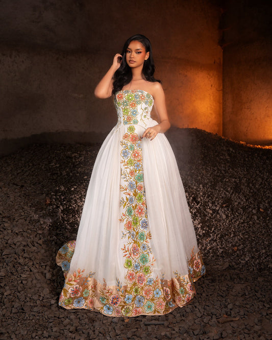 Floral embroidery Ethiopian Wedding Dress