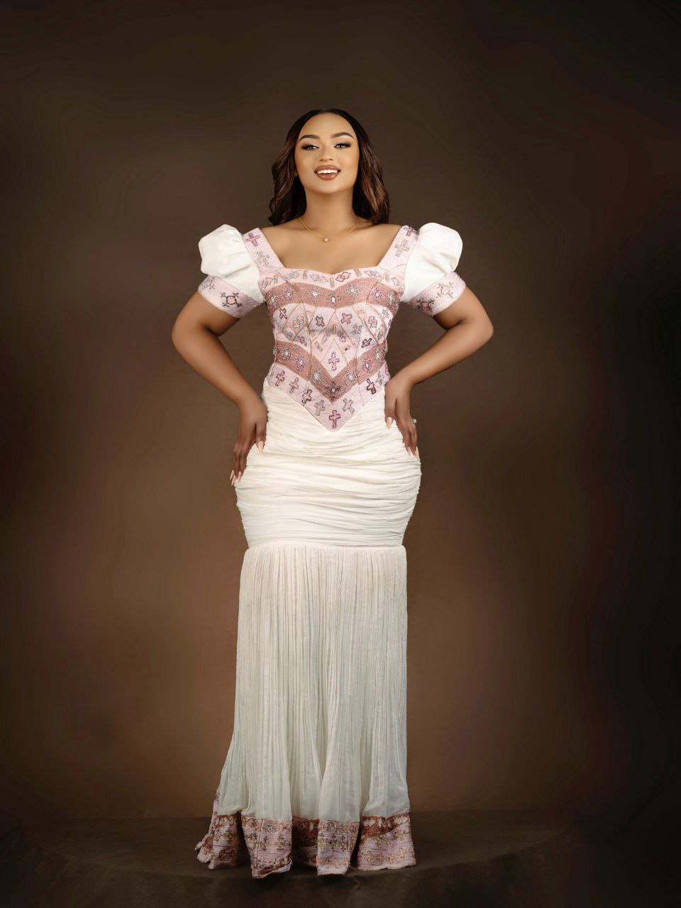 HERMELA MODERN DESIGN HABESHA DRESS | PINK EMBROIDERY HABESHA KEMIS | STYLISH ETHIOPIAN CLOTHING