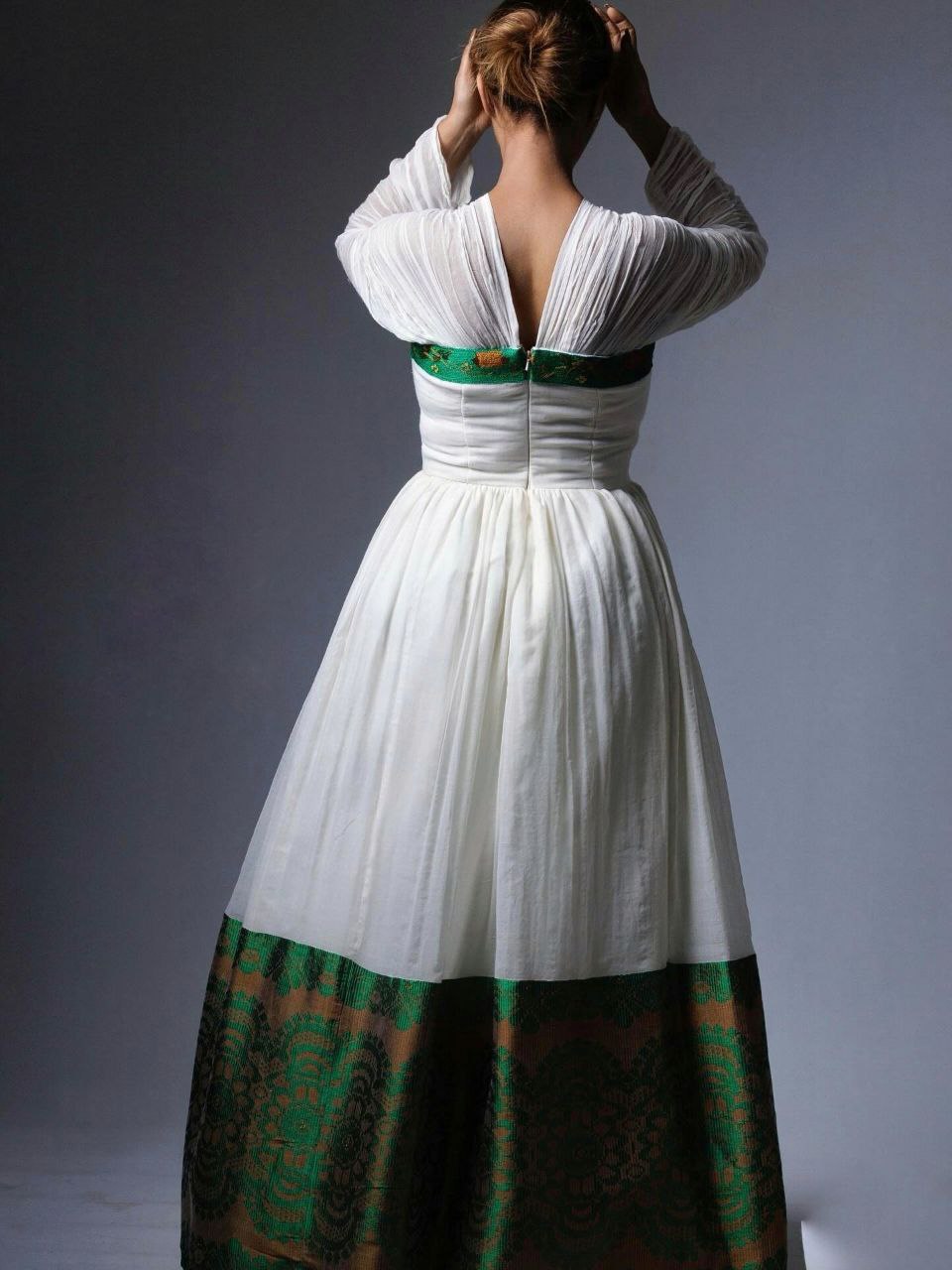 EYU ETHIOPIAN DRESS | GREEN EMBROIDERY HABESHA KEMIS | CULTURAL HABESHA DRESS