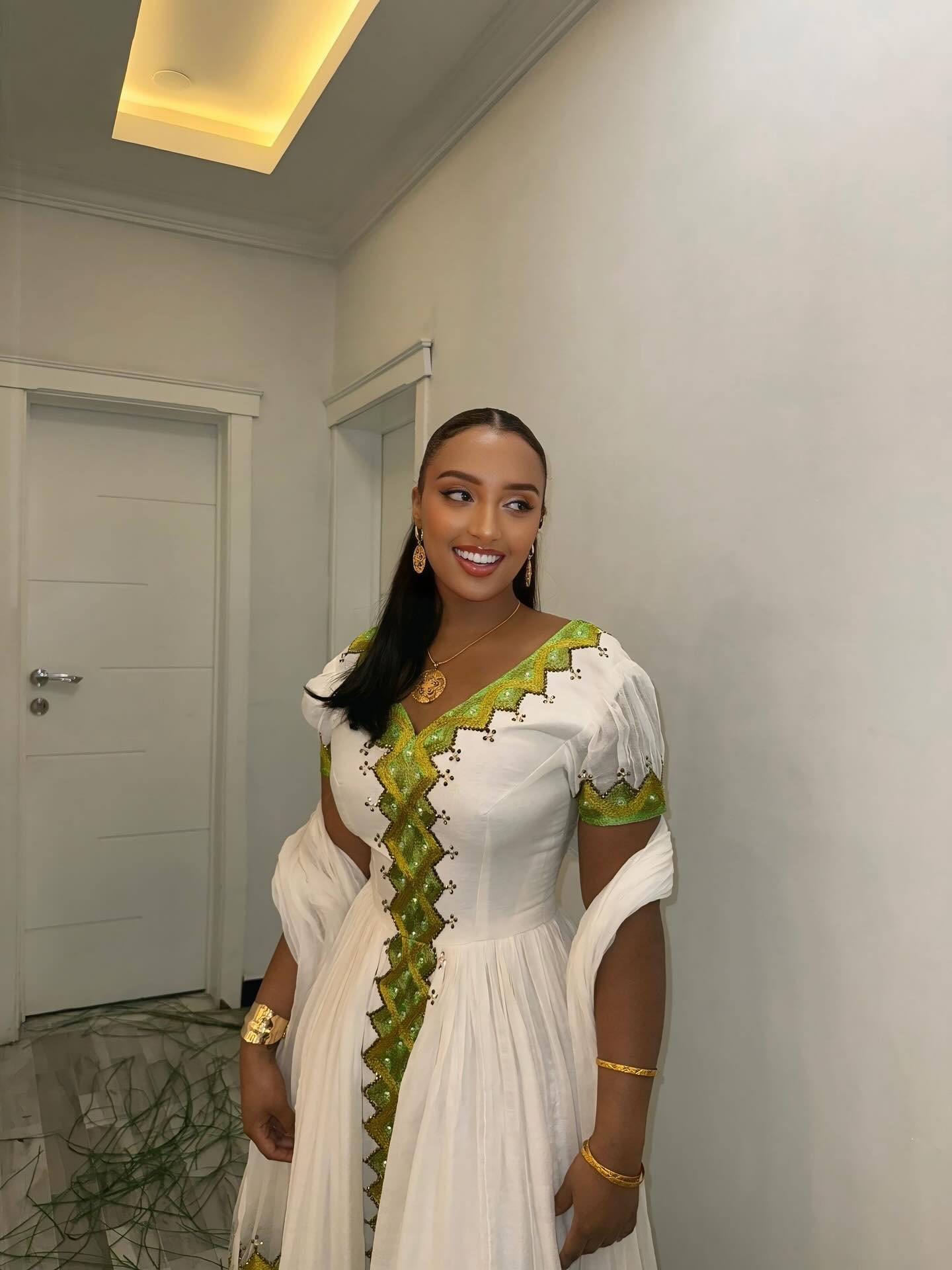 FIRTUNA GREEN AND WHITE HABESHA KEMIS | MODERN DESIGN HABESHA DRESS | ELEGANT ETHIOPIAN TRADITIONAL DRESS