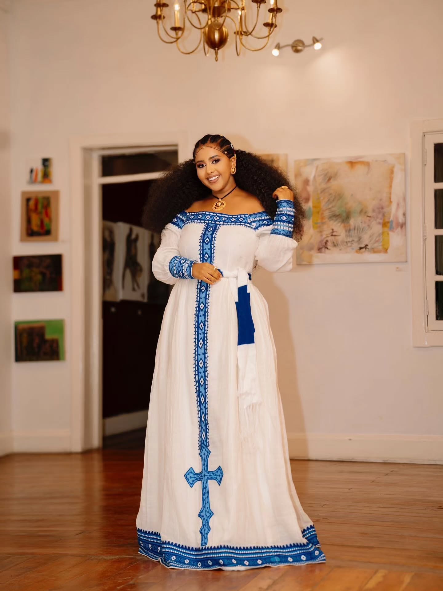 CHRISTINA HABESHA DRESS | BLUE AND GREEN EMBROIDERY HABESHA KEMIS | ETHIOPIAN TRADITIONAL DRESS