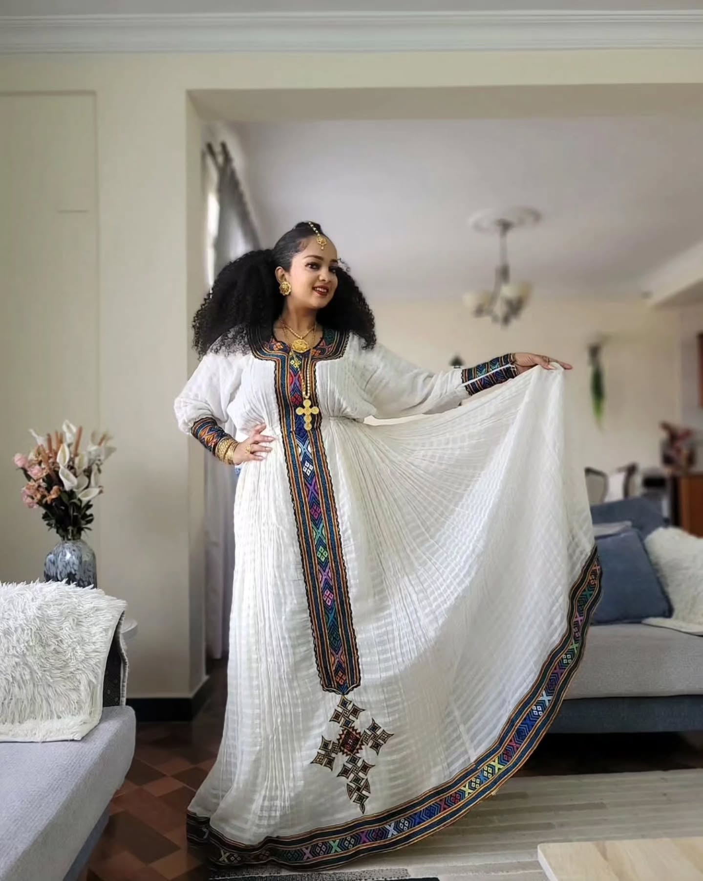 MULTICOLOR LONG SLEEVE HABESHA DRESS | TRADITIONAL ETHIOPIAN CLOTHING