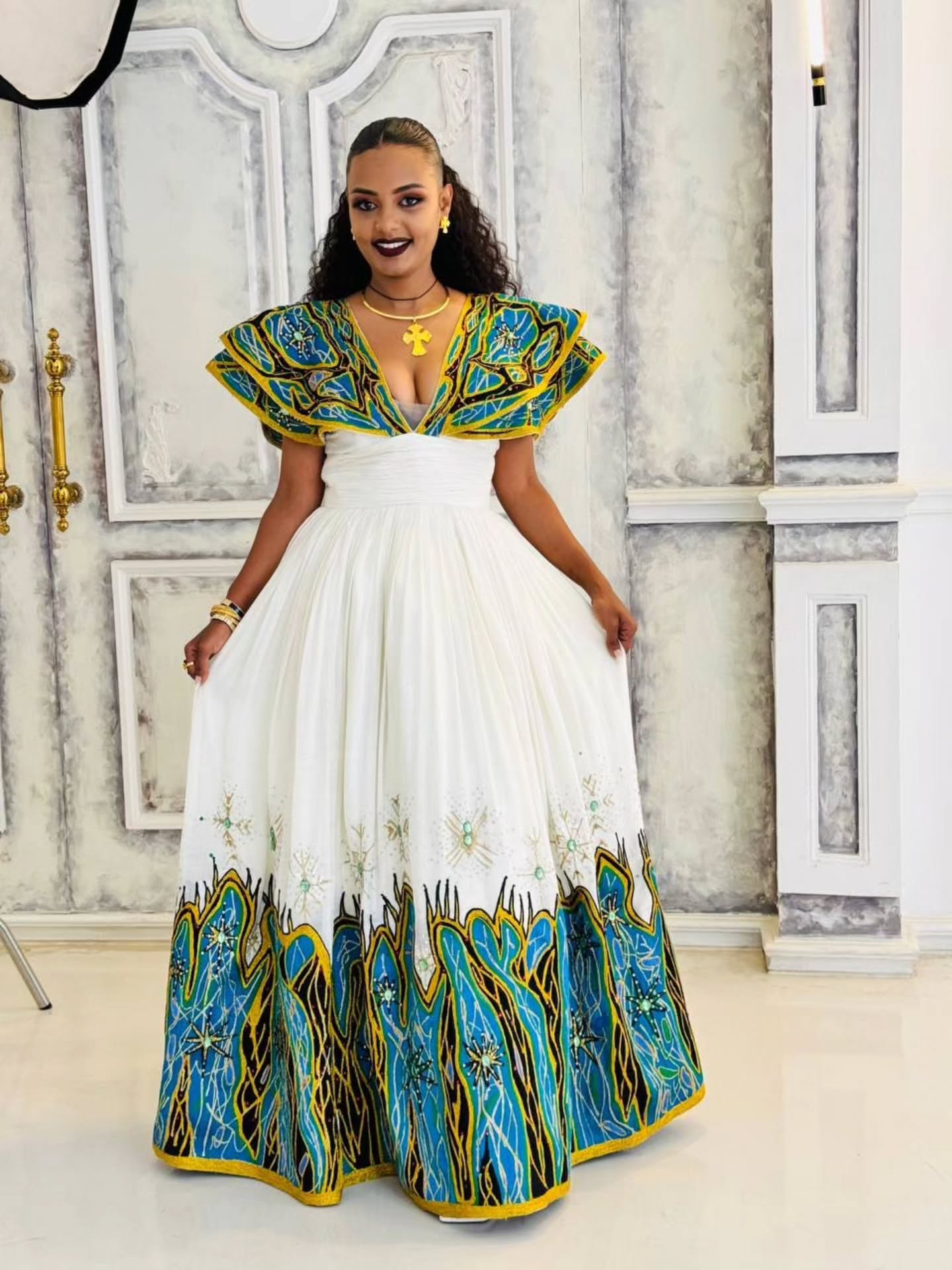 TSIONAWIT TRADITIONAL ETHIOPIAN WEDDING DRESS | LUXURIOUS HABESHA DRESS | BRIDAL STYLE HABESHA KEMIS