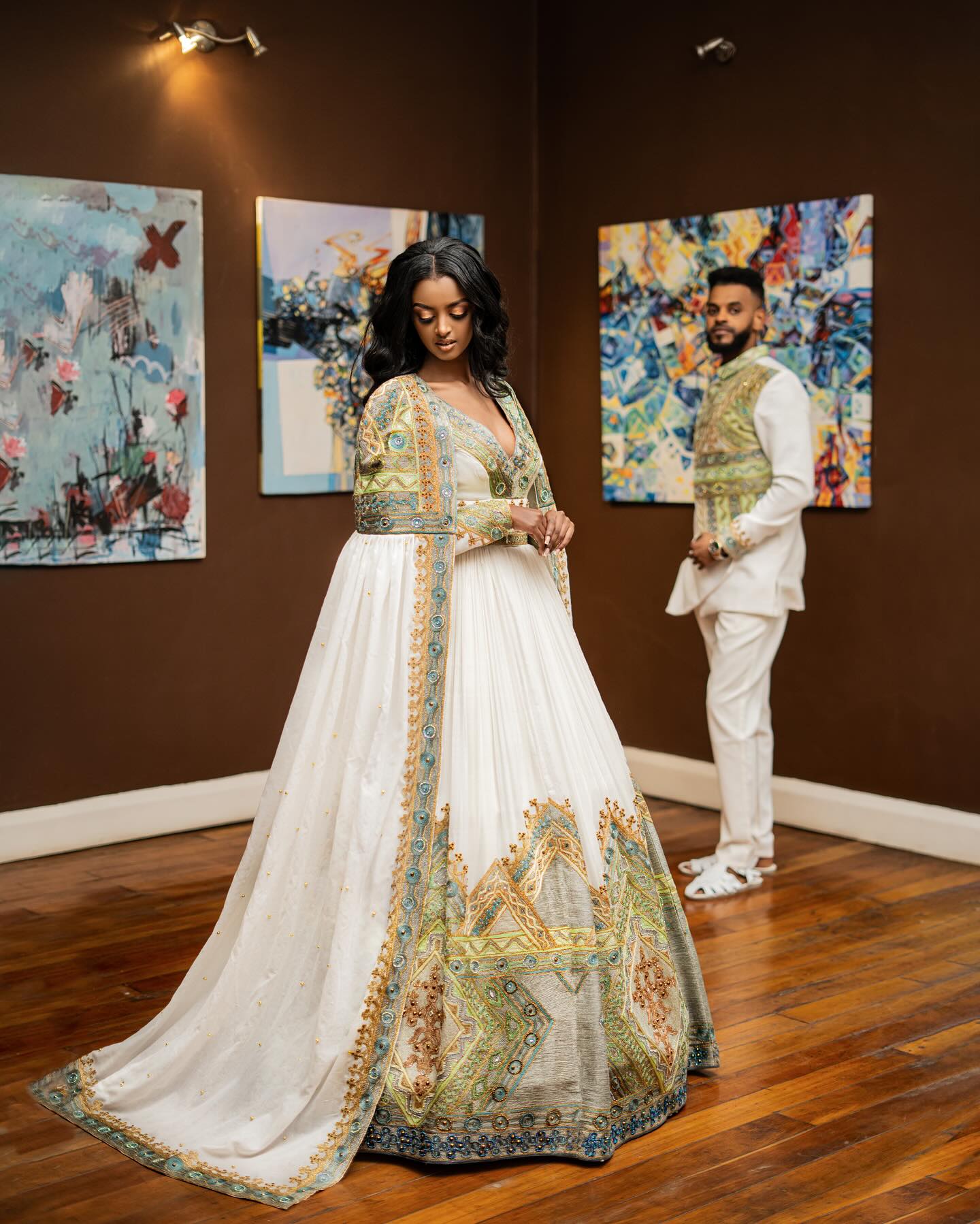 AYNADIS MATCHING HABESHA DRESS AND SUIT | ETHIOPIAN COUPLE ATTIRE | MODERN TRADITIONAL DESIGN