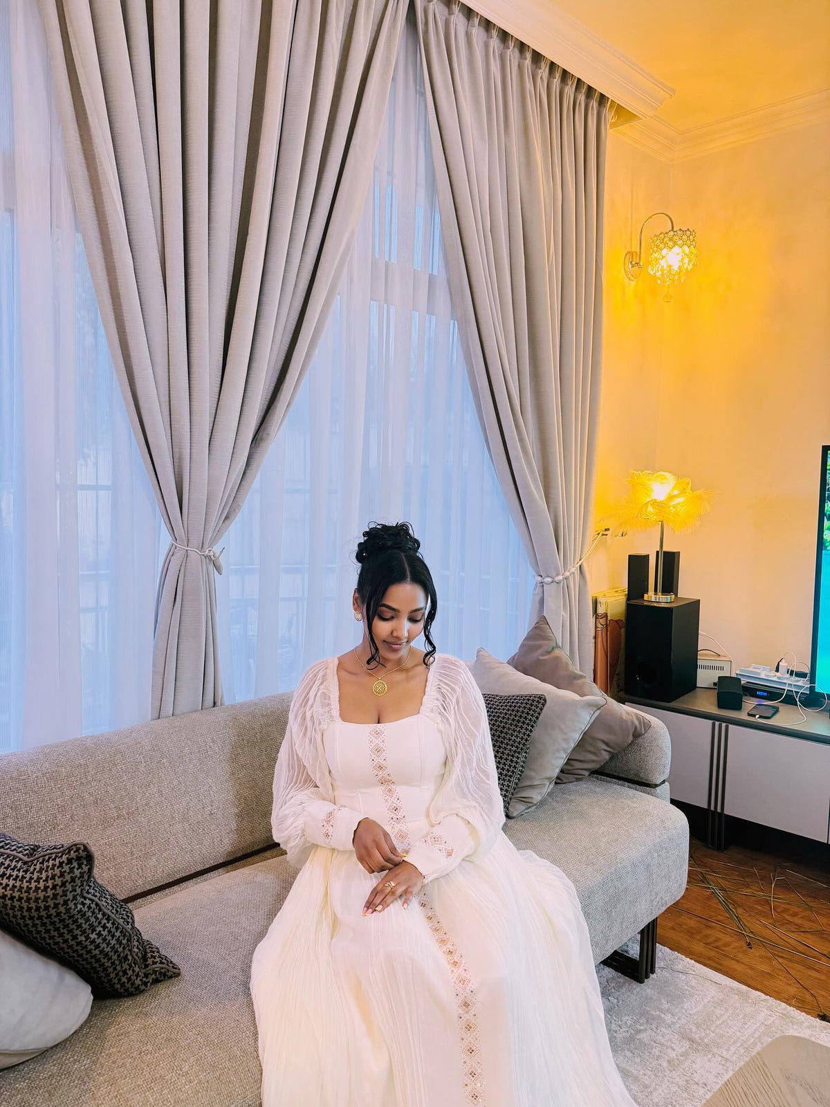 BIZU LONG SLEEVE HABESHA KEMIS | MINIMALIST HABESHA DRESS | ETHIOPIAN TRADITIONAL DRESS STYLE
