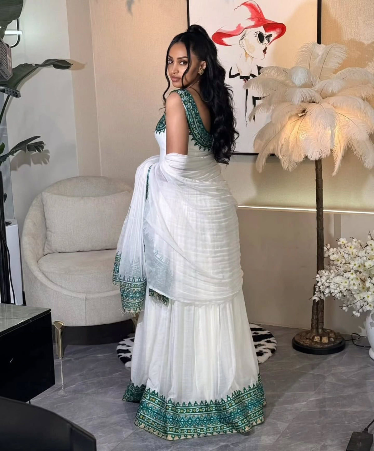 FLORO ELEGANT ETHIOPIAN TRADITIONAL DRESS | GRACEFUL HABESHA KEMIS | HABESHA DRESS FOR EVENT