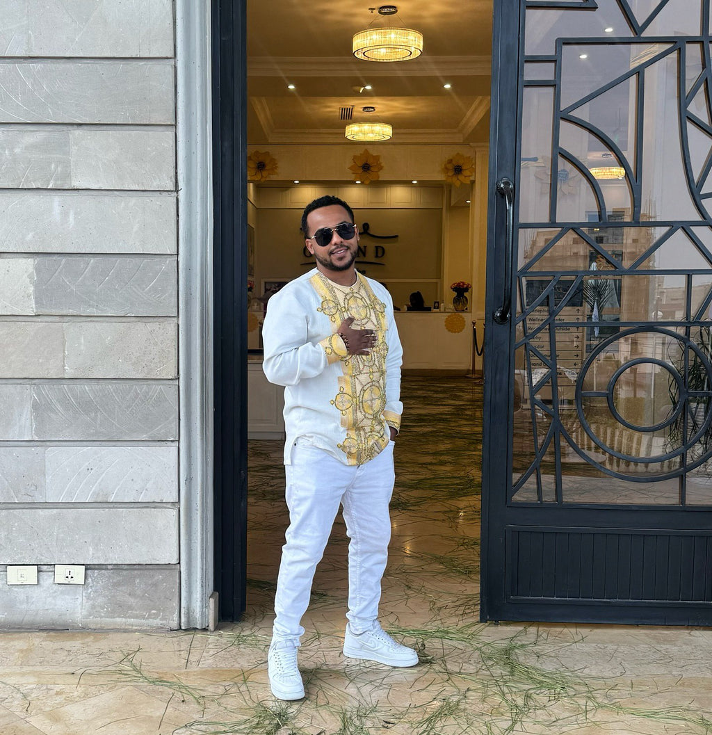 MINTE ETHIOPIAN MEN’S TRADITIONAL SHIRT | HANDMADE HABESHA EMBROIDERED CLOTHING